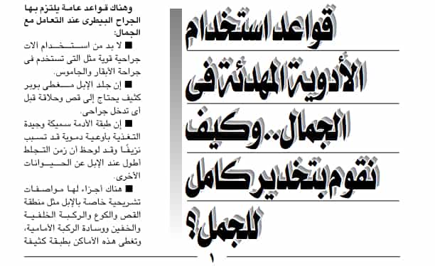 قواعد استخدام الأدوية المهدئة في الجمال وكيف تقوم بتخدير كامل للجمل  PDF